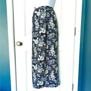 Evan Picone linen blue cream floral wrap skirt Size S EUC